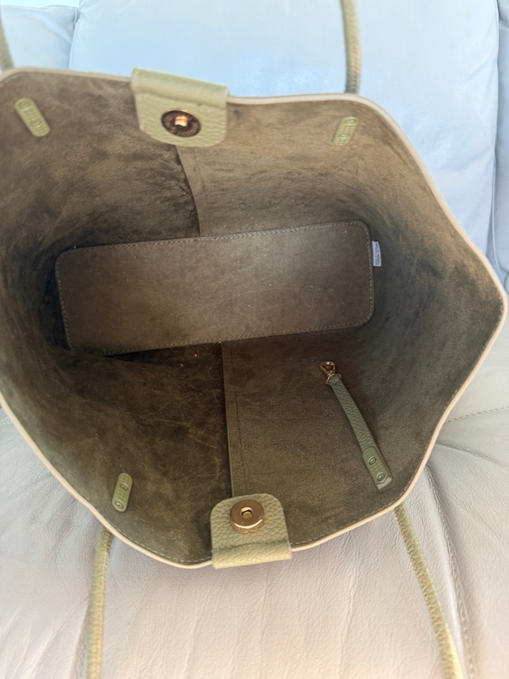 Olive Green Leather Tote Bag - Picture 3 of 5
